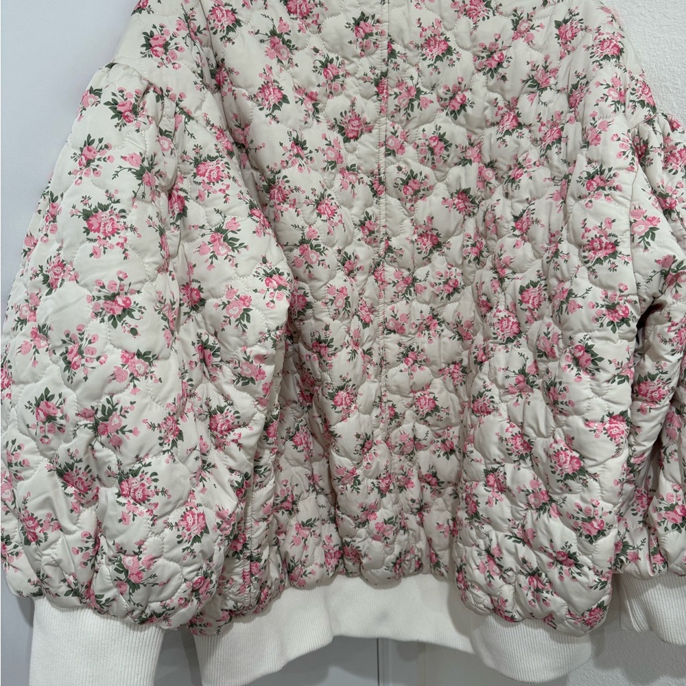 Quilted Floral Bomber Jacket - Pink on Cream - Picture 5 of 16